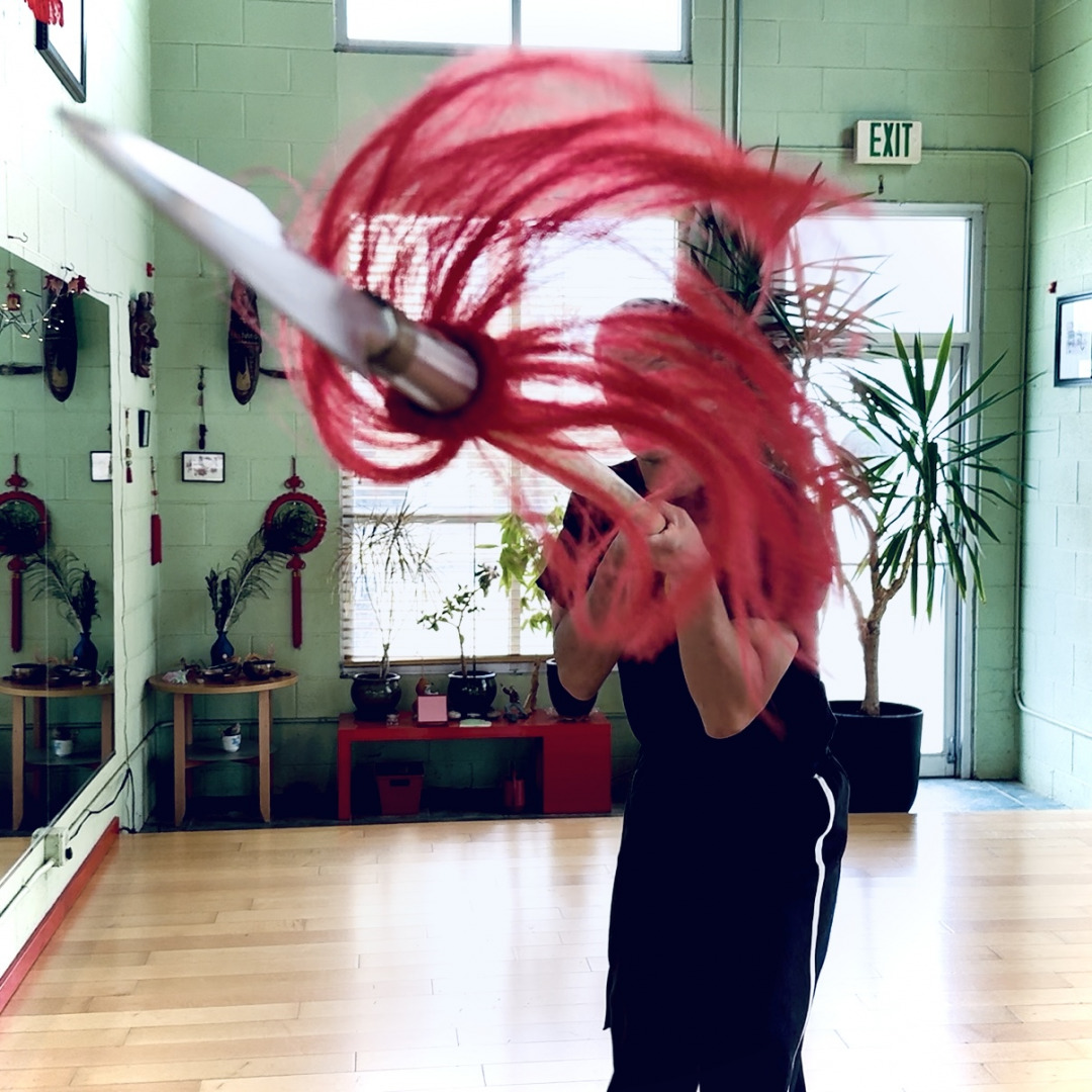 Sifu Michael Lee Wang practicing the spear